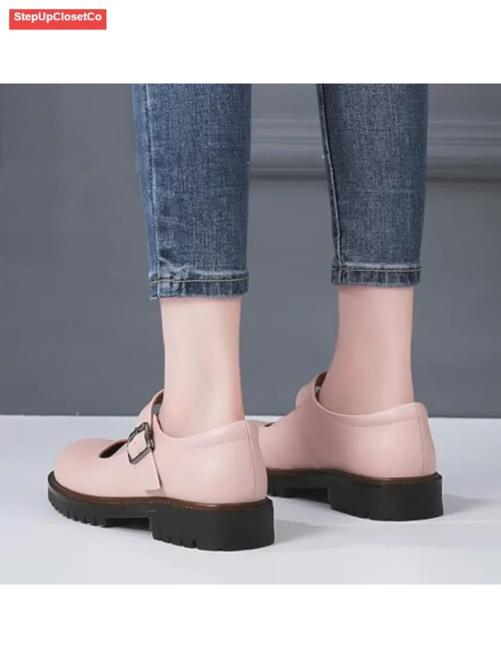 Women's Chunky Leather Platform Mary Jane Flats Memory Foam